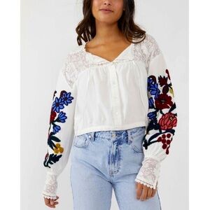 Free People Meadows Embroidered Top